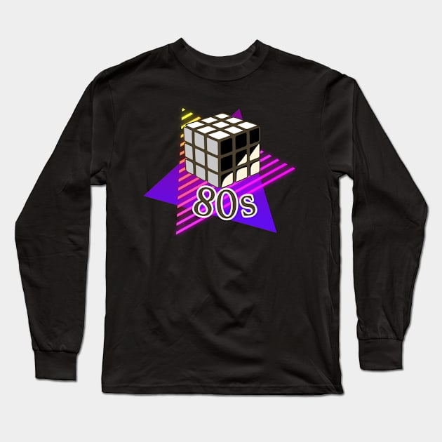 Retro 80s rubiks cube Long Sleeve T-Shirt by DAZu